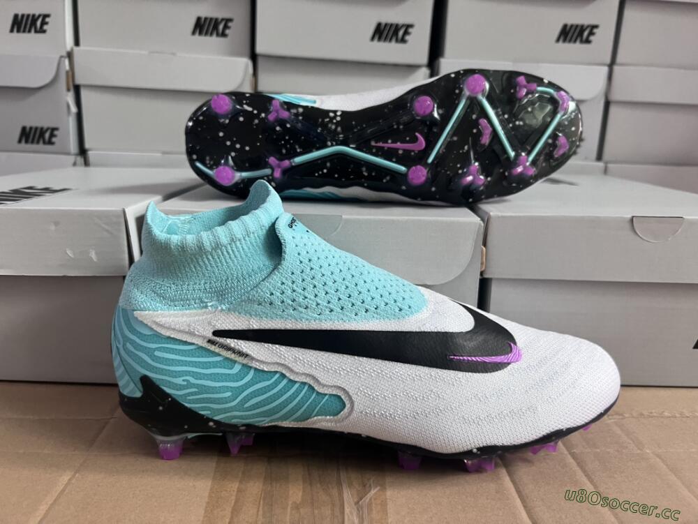 Unisex Nike Phantom GX Elite DF FG Firm Ground High-Tops Football Boots - White/Purple/Jade