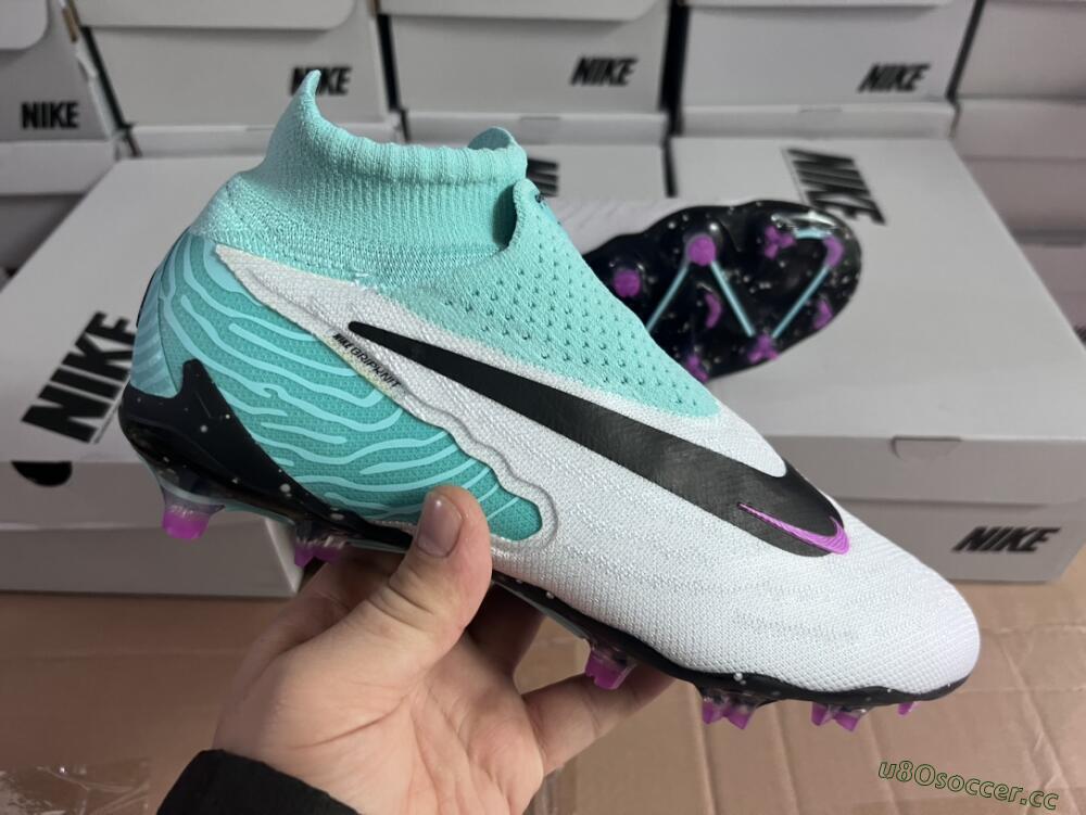 Unisex Nike Phantom GX Elite DF FG Firm Ground High-Tops Football Boots - White/Purple/Jade