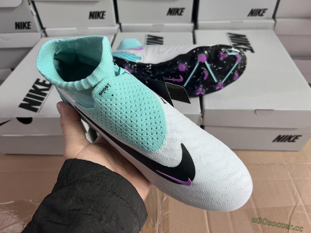 Unisex Nike Phantom GX Elite DF FG Firm Ground High-Tops Football Boots - White/Purple/Jade