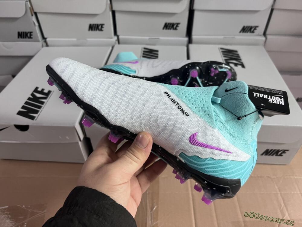 Unisex Nike Phantom GX Elite DF FG Firm Ground High-Tops Football Boots - White/Purple/Jade