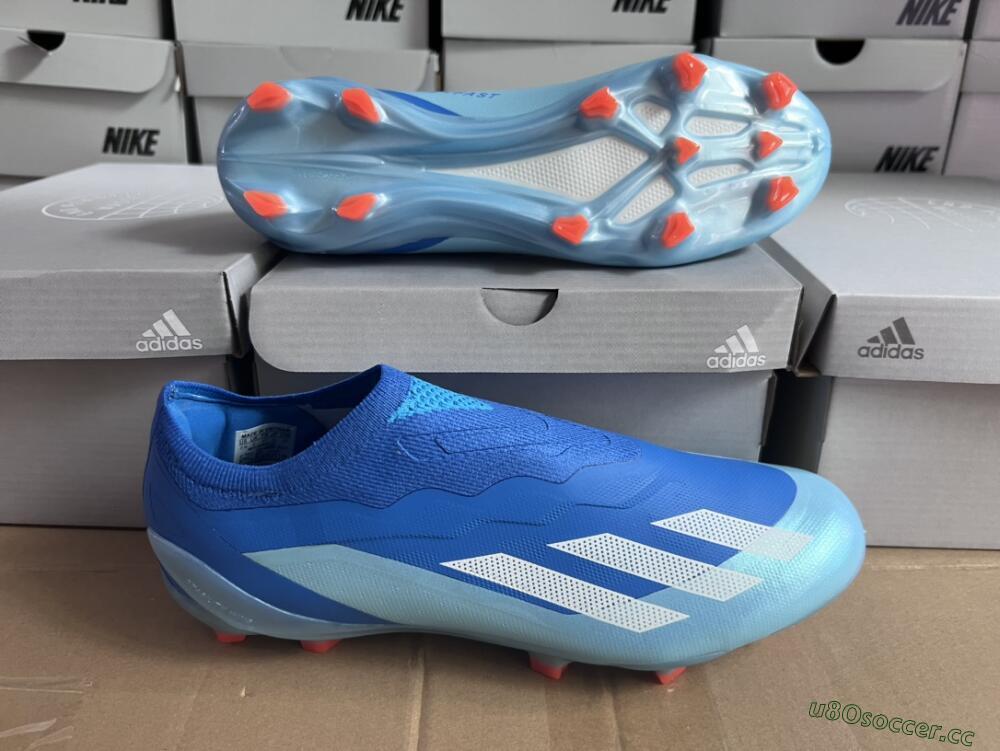Men's Adidas X Crazyfast.1 Laceless FG Firm Ground Low-Tops Football Boots - Blue/White/Jade