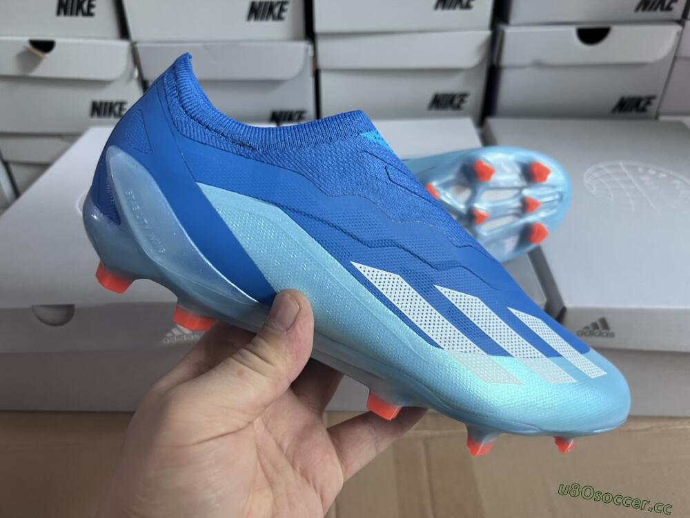 Men's Adidas X Crazyfast.1 Laceless FG Firm Ground Low-Tops Football Boots - Blue/White/Jade