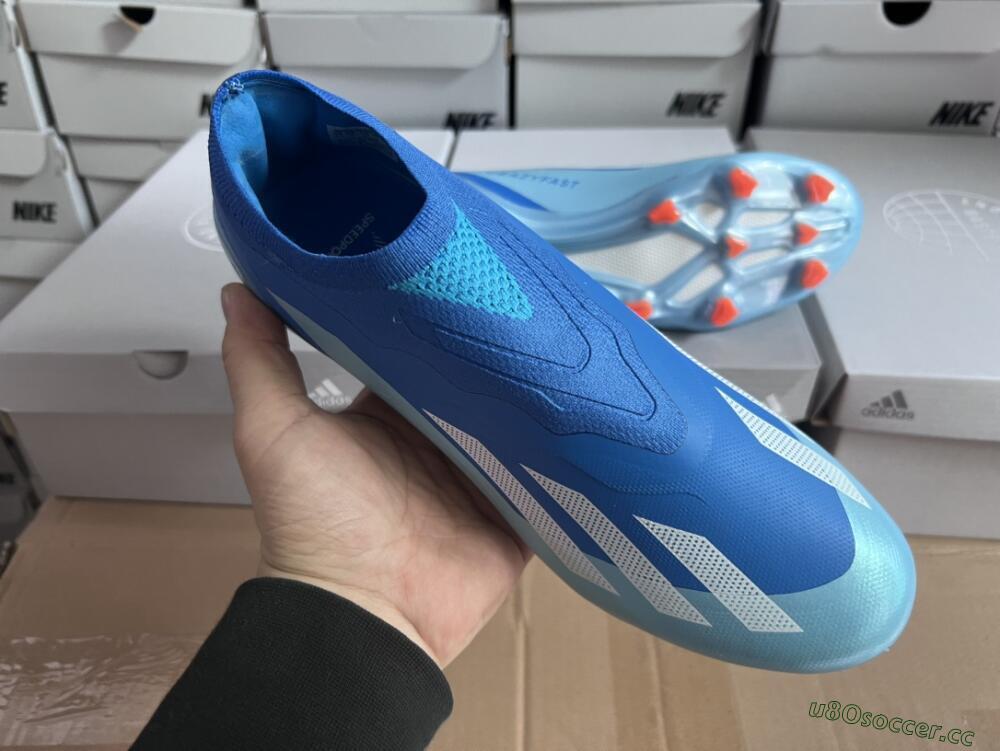 Men's Adidas X Crazyfast.1 Laceless FG Firm Ground Low-Tops Football Boots - Blue/White/Jade
