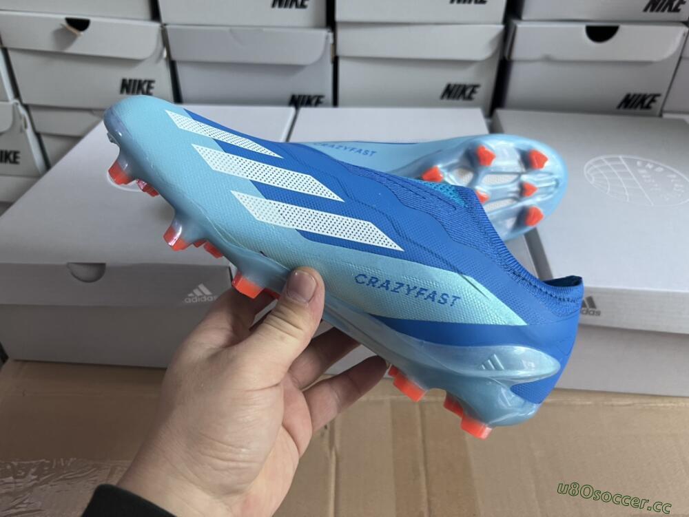 Men's Adidas X Crazyfast.1 Laceless FG Firm Ground Low-Tops Football Boots - Blue/White/Jade