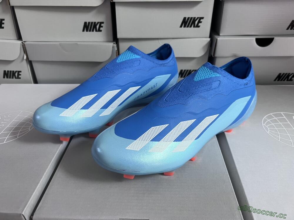 Men's Adidas X Crazyfast.1 Laceless FG Firm Ground Low-Tops Football Boots - Blue/White/Jade
