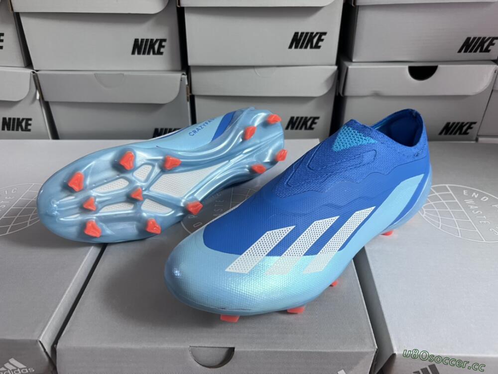 Men's Adidas X Crazyfast.1 Laceless FG Firm Ground Low-Tops Football Boots - Blue/White/Jade