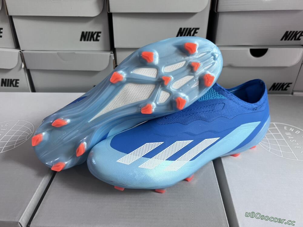 Men's Adidas X Crazyfast.1 Laceless FG Firm Ground Low-Tops Football Boots - Blue/White/Jade