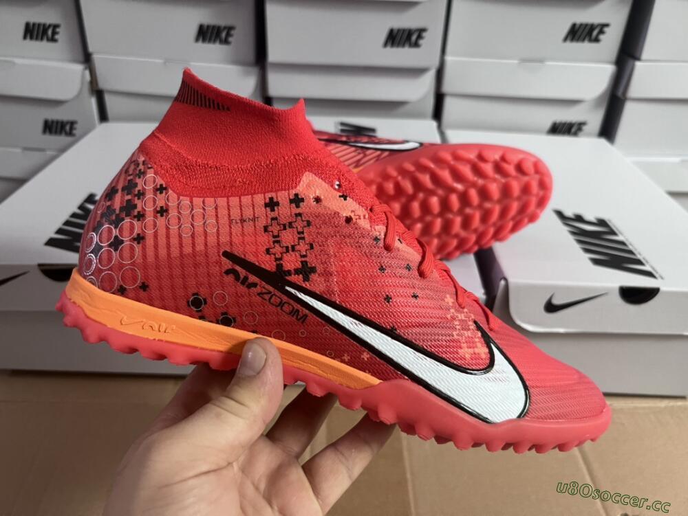 Unisex Nike Air Zoom Mercurial Superfly 9 Elite TF Artificial Turf High-Tops Football Shoes - Red/White/Black