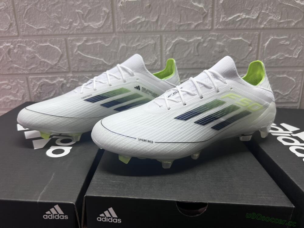 Men's Adidas F50 Adizero FG Firm Ground Low-Tops Football Boots - White/Black/Yellow