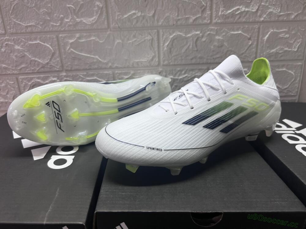 Men's Adidas F50 Adizero FG Firm Ground Low-Tops Football Boots - White/Black/Yellow