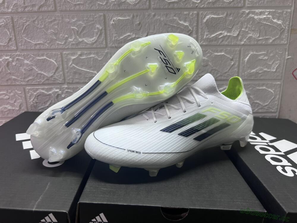 Men's Adidas F50 Adizero FG Firm Ground Low-Tops Football Boots - White/Black/Yellow