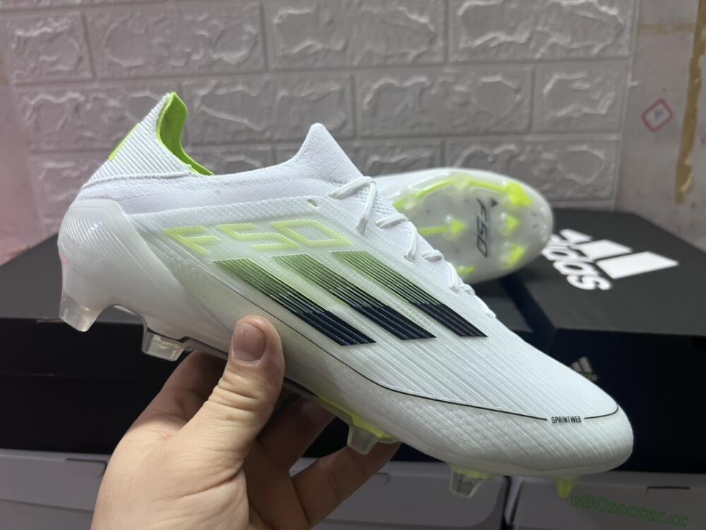 Men's Adidas F50 Adizero FG Firm Ground Low-Tops Football Boots - White/Black/Yellow