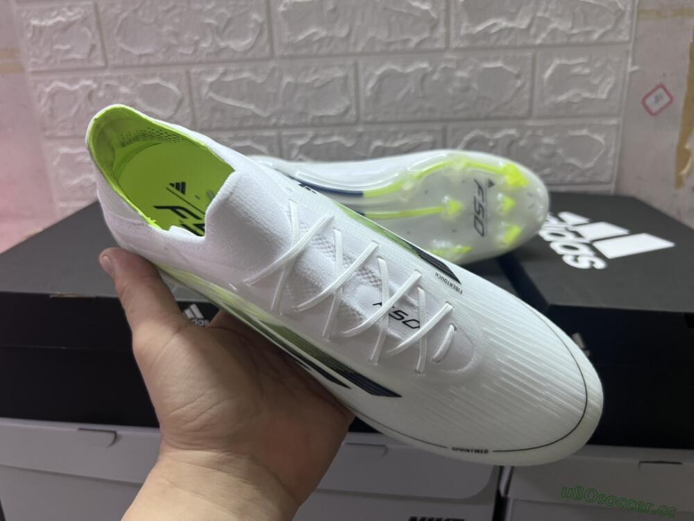 Men's Adidas F50 Adizero FG Firm Ground Low-Tops Football Boots - White/Black/Yellow
