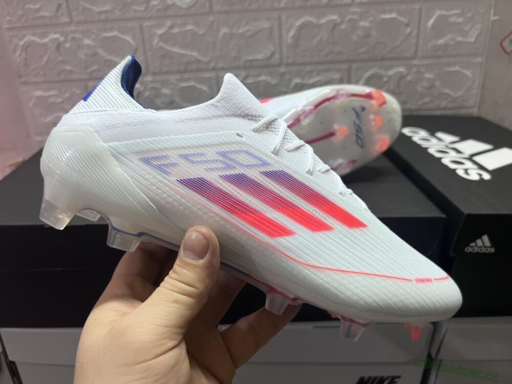 Men's Adidas F50 Adizero FG Firm Ground Low-Tops Football Boots - White/Red/Blue