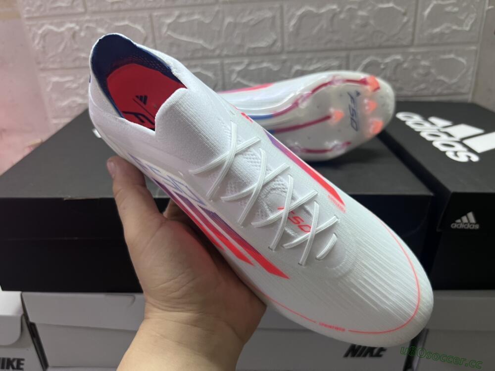 Men's Adidas F50 Adizero FG Firm Ground Low-Tops Football Boots - White/Red/Blue