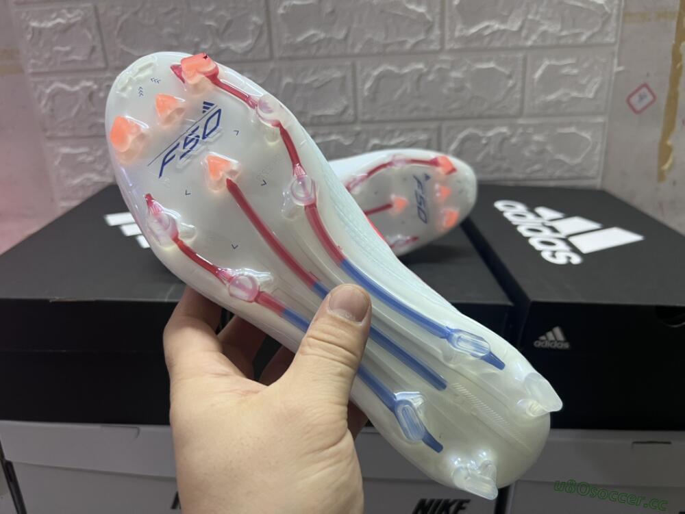 Men's Adidas F50 Adizero FG Firm Ground Low-Tops Football Boots - White/Red/Blue