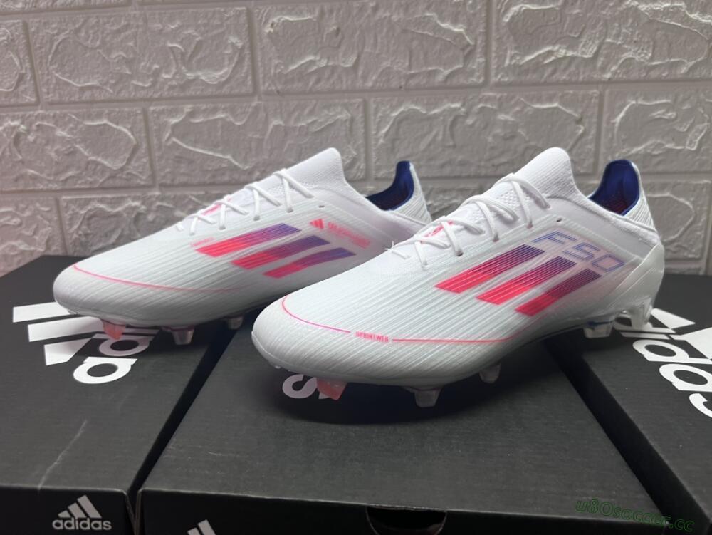 Men's Adidas F50 Adizero FG Firm Ground Low-Tops Football Boots - White/Red/Blue