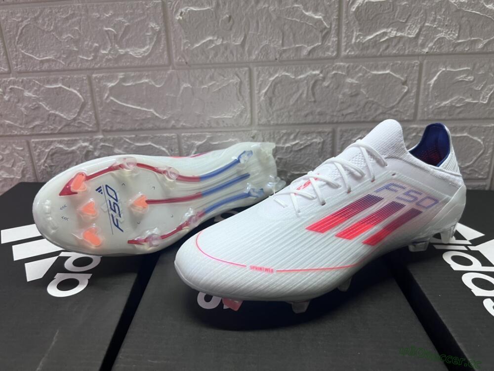 Men's Adidas F50 Adizero FG Firm Ground Low-Tops Football Boots - White/Red/Blue