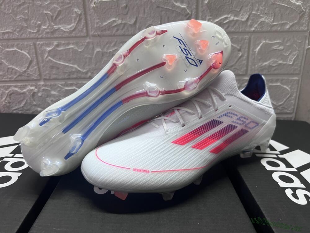 Men's Adidas F50 Adizero FG Firm Ground Low-Tops Football Boots - White/Red/Blue