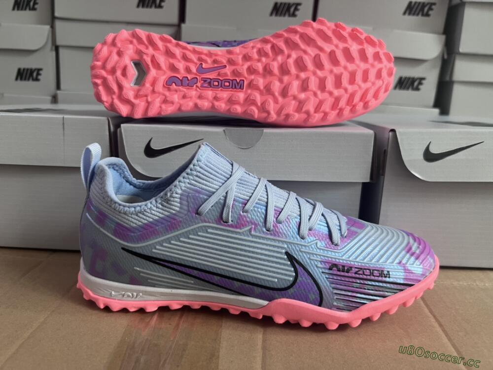 Unisex Nike Air Zoom Mercurial Vapor 15 Pro TF Artificial Turf Low-Tops Football Shoes - Silver/Purple/Red