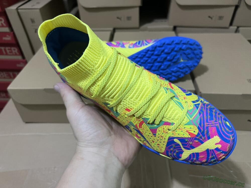 Men's Puma Future X Powercat Tokyo Match TF Artificial Turf Low-Tops Football Shoes - Blue/Yellow/Pink