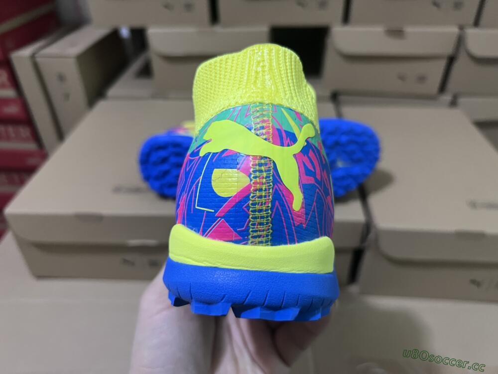 Men's Puma Future X Powercat Tokyo Match TF Artificial Turf Low-Tops Football Shoes - Blue/Yellow/Pink