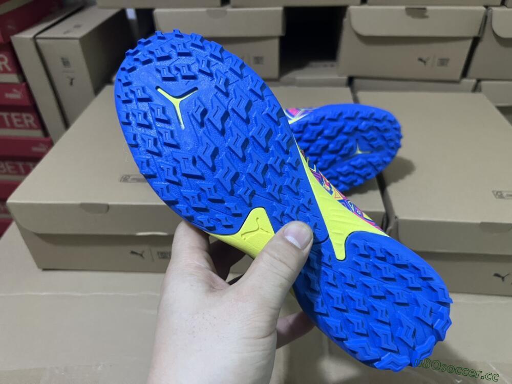 Men's Puma Future X Powercat Tokyo Match TF Artificial Turf Low-Tops Football Shoes - Blue/Yellow/Pink