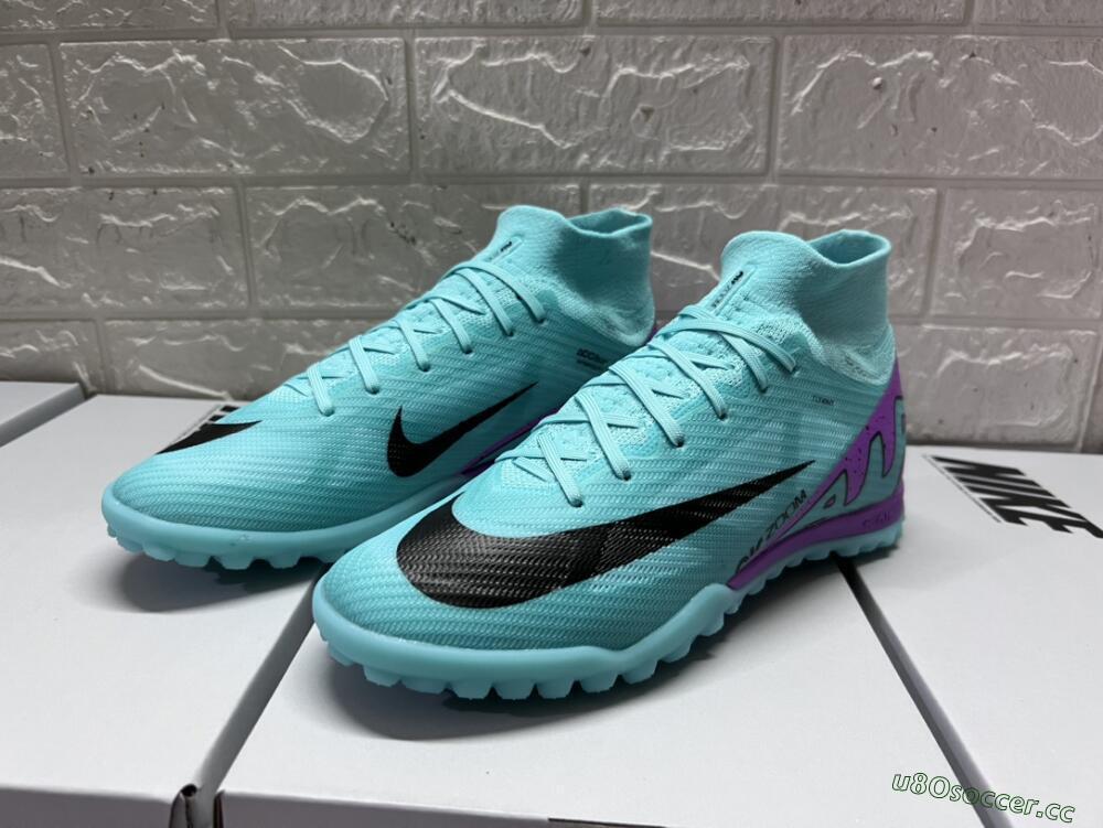 Unisex Nike Air Zoom Mercurial Superfly 9 Elite TF Artificial Turf High-Tops Football Shoes - Blue/Black/Purple