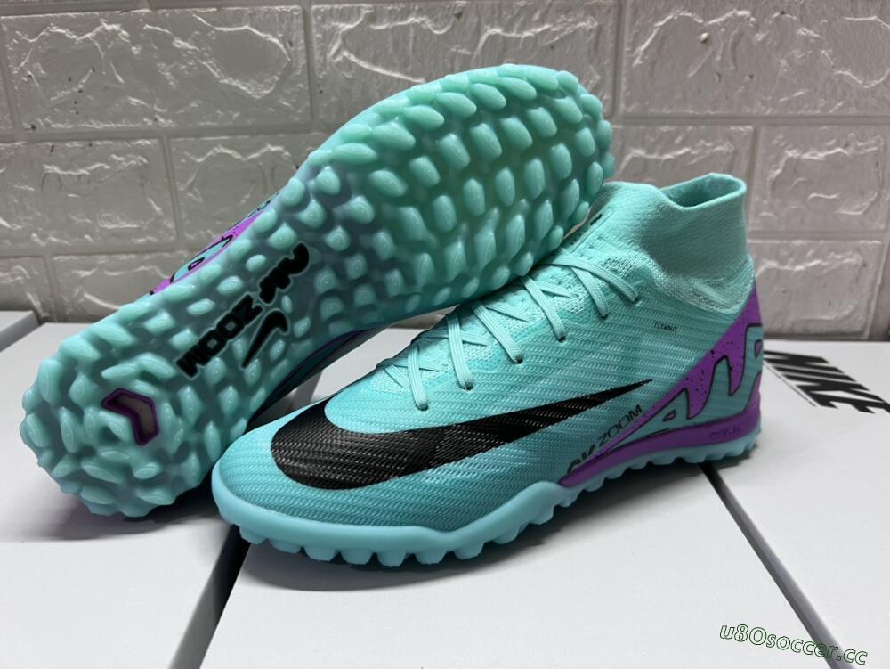Unisex Nike Air Zoom Mercurial Superfly 9 Elite TF Artificial Turf High-Tops Football Shoes - Blue/Black/Purple