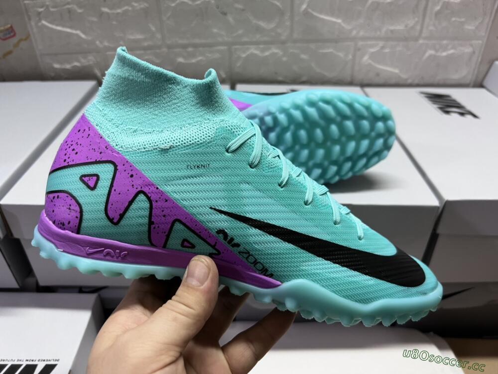 Unisex Nike Air Zoom Mercurial Superfly 9 Elite TF Artificial Turf High-Tops Football Shoes - Blue/Black/Purple