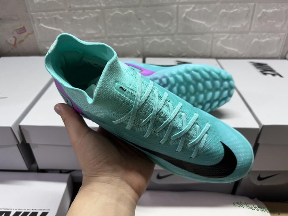 Unisex Nike Air Zoom Mercurial Superfly 9 Elite TF Artificial Turf High-Tops Football Shoes - Blue/Black/Purple