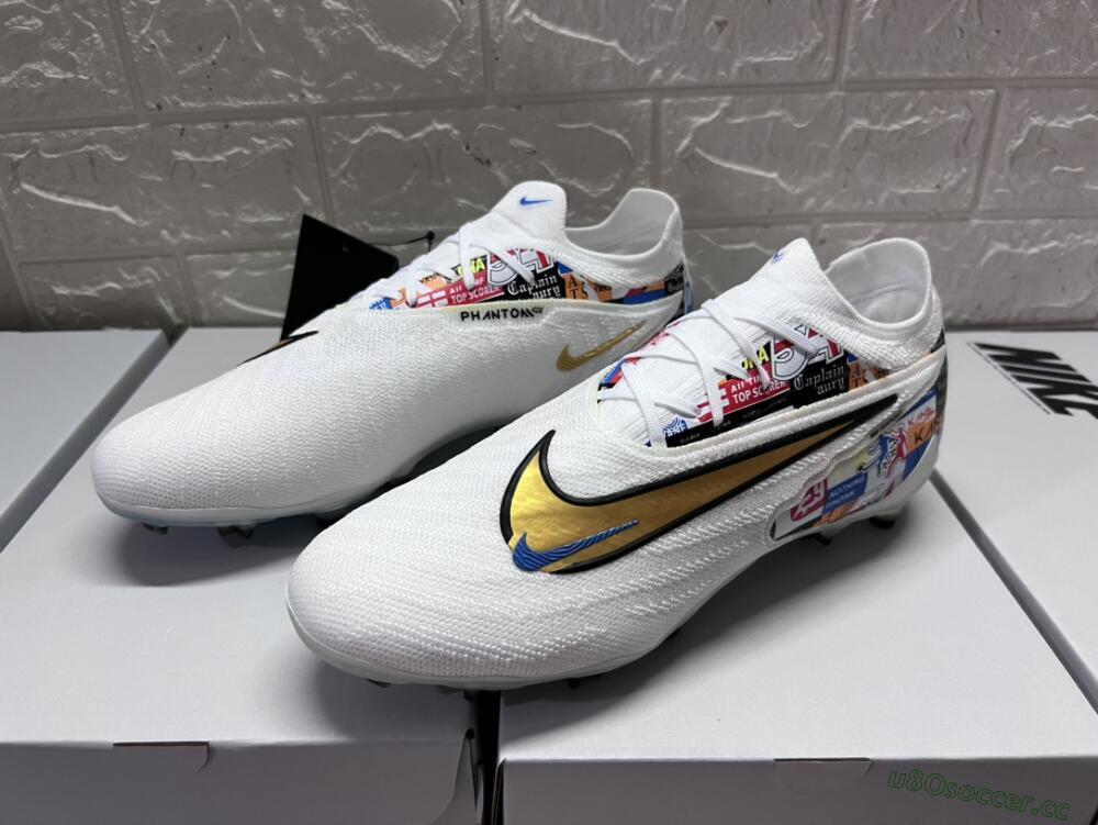 Men's Harry Kane X Nike Phantom GX Elite FG Firm Ground Low-Tops Football Boots - White/Rainbow