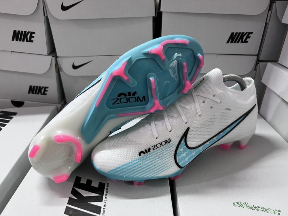 Unisex Nike Air Zoom Mercurial Vapor 15 Elite FG Firm Ground Low-Tops Football Boots - White/Blue/Pink