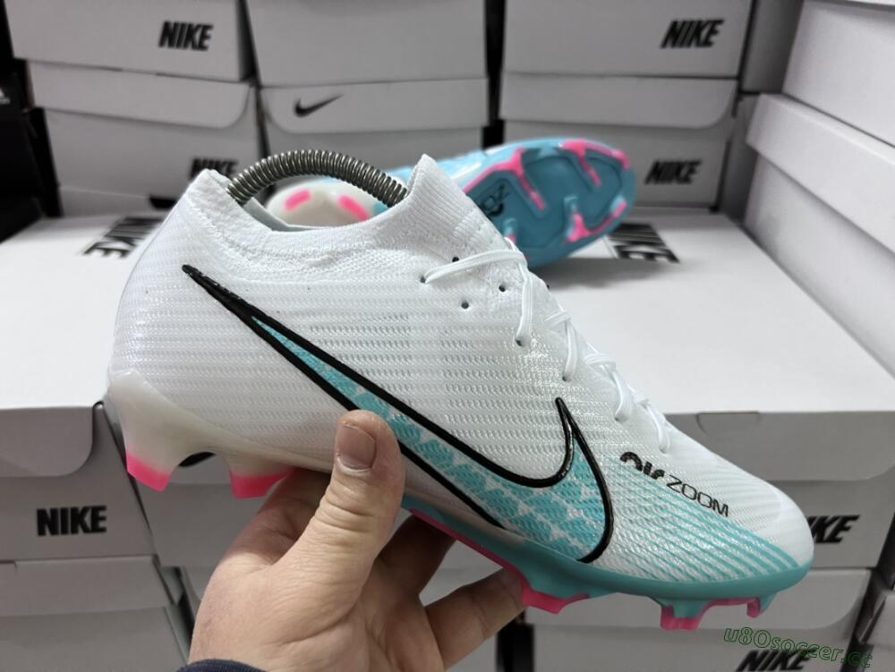 Unisex Nike Air Zoom Mercurial Vapor 15 Elite FG Firm Ground Low-Tops Football Boots - White/Blue/Pink