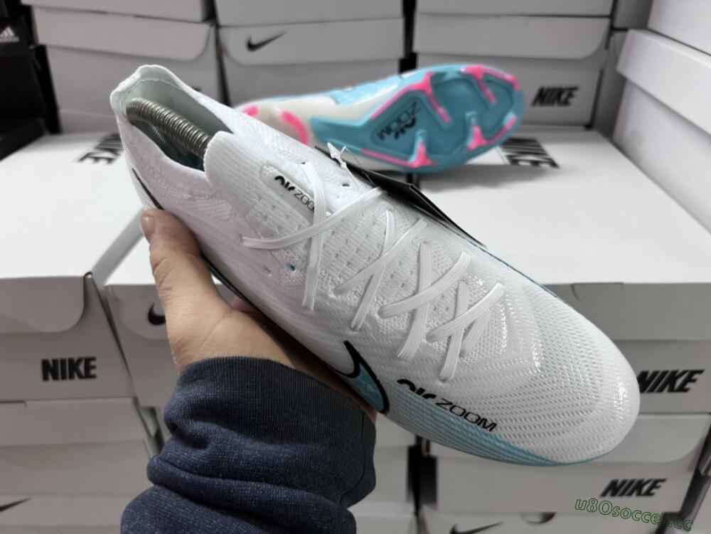 Unisex Nike Air Zoom Mercurial Vapor 15 Elite FG Firm Ground Low-Tops Football Boots - White/Blue/Pink