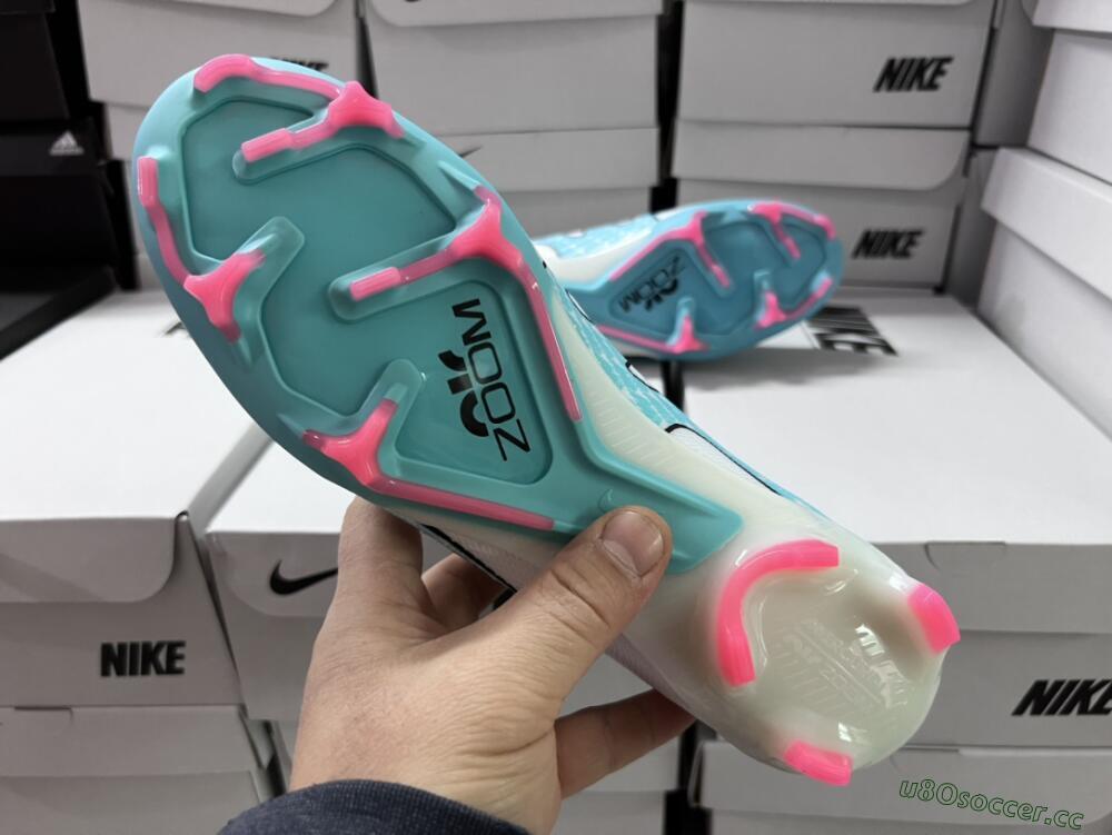 Unisex Nike Air Zoom Mercurial Vapor 15 Elite FG Firm Ground Low-Tops Football Boots - White/Blue/Pink