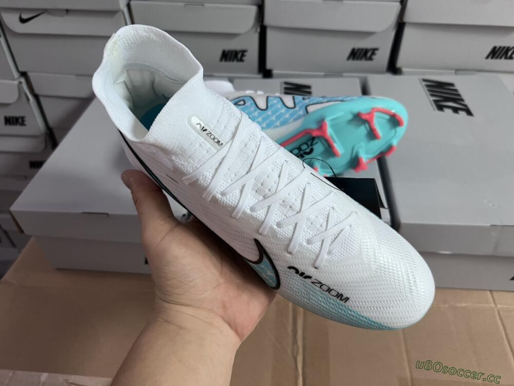 Unisex Nike Air Zoom Mercurial Superfly 9 Elite FG Firm Ground High-Tops Football Boots - White/Blue/Black