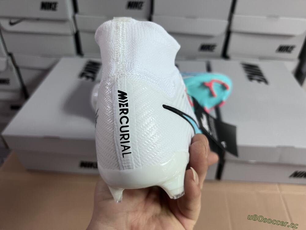Unisex Nike Air Zoom Mercurial Superfly 9 Elite FG Firm Ground High-Tops Football Boots - White/Blue/Black