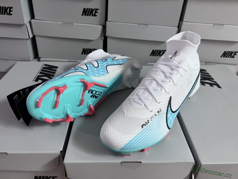 Unisex Nike Air Zoom Mercurial Superfly 9 Elite FG Firm Ground High-Tops Football Boots - White/Blue/Black