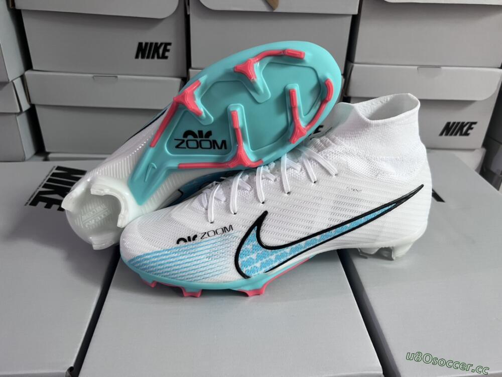 Unisex Nike Air Zoom Mercurial Superfly 9 Elite FG Firm Ground High-Tops Football Boots - White/Blue/Black