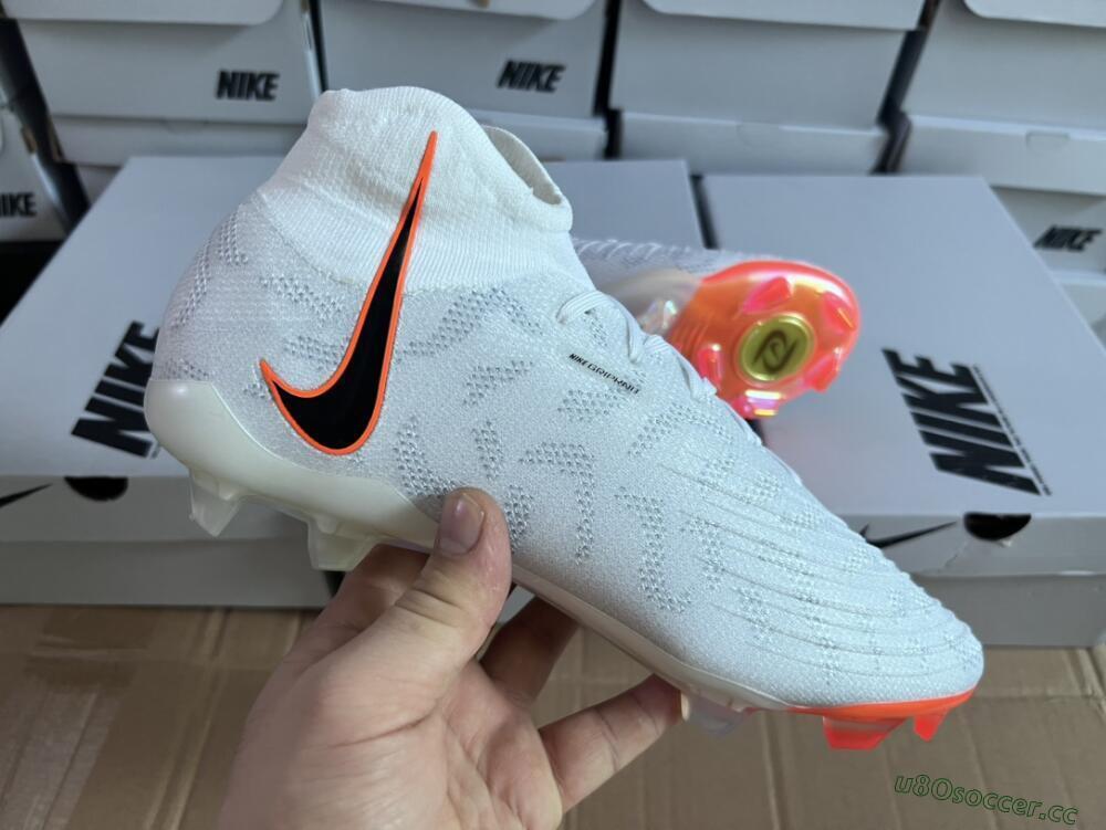 Men's Nike Phantom Luna Elite FG Firm Ground High-Tops Football Boots - White/Black/Orange