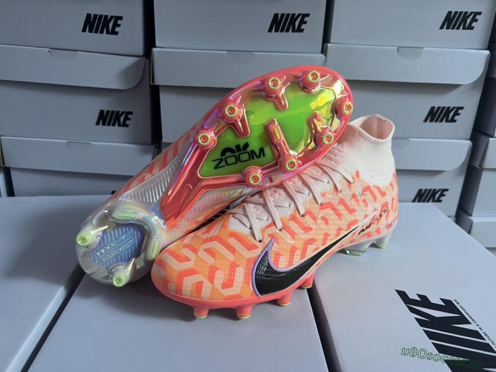 Unisex Nike Air Zoom Mercurial Superfly 9 Elite AG Artificial Grass High-Tops Football Boots - Pink/Black/Purple