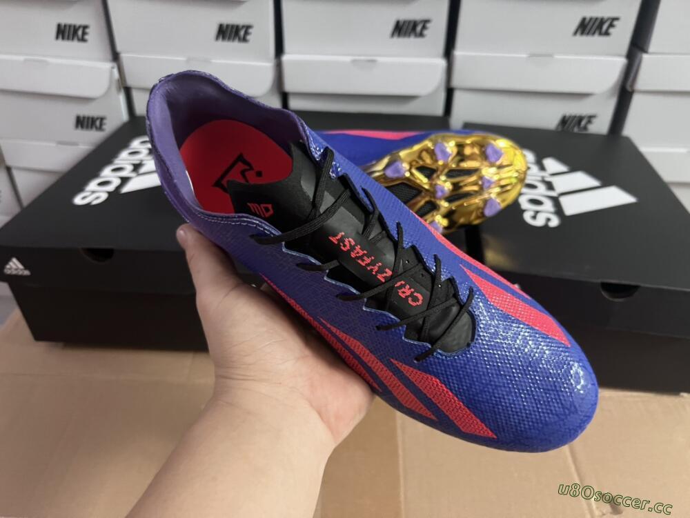Men's Adidas X Crazyfast.1 FG Firm Ground Low-Tops Football Boots - Blue/Purple/Red