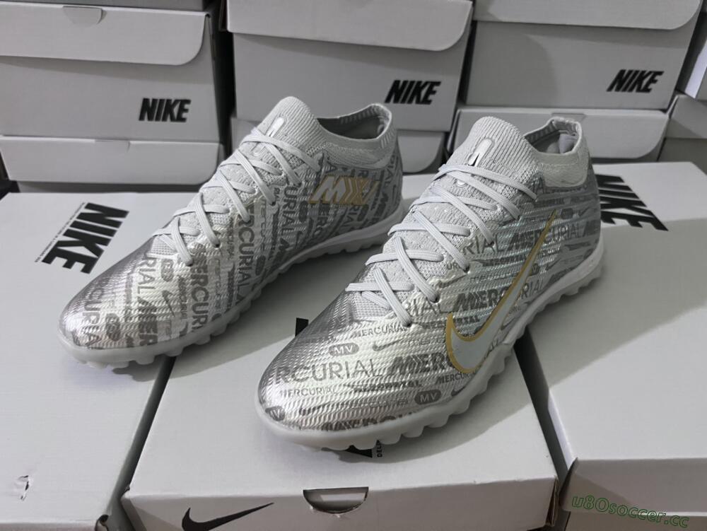 Unisex Nike Air Zoom Mercurial Vapor 15 Elite TF Artificial Turf Low-Tops Football Shoes - Silver/Gold