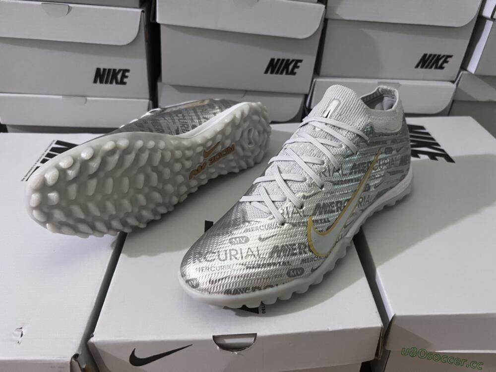 Unisex Nike Air Zoom Mercurial Vapor 15 Elite TF Artificial Turf Low-Tops Football Shoes - Silver/Gold