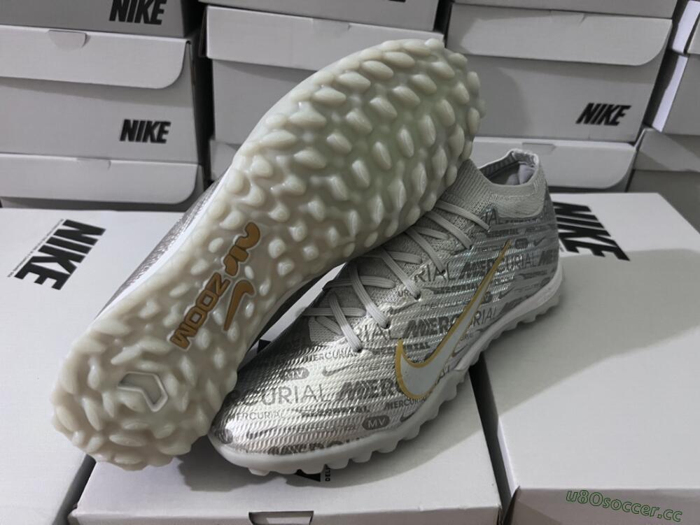 Unisex Nike Air Zoom Mercurial Vapor 15 Elite TF Artificial Turf Low-Tops Football Shoes - Silver/Gold