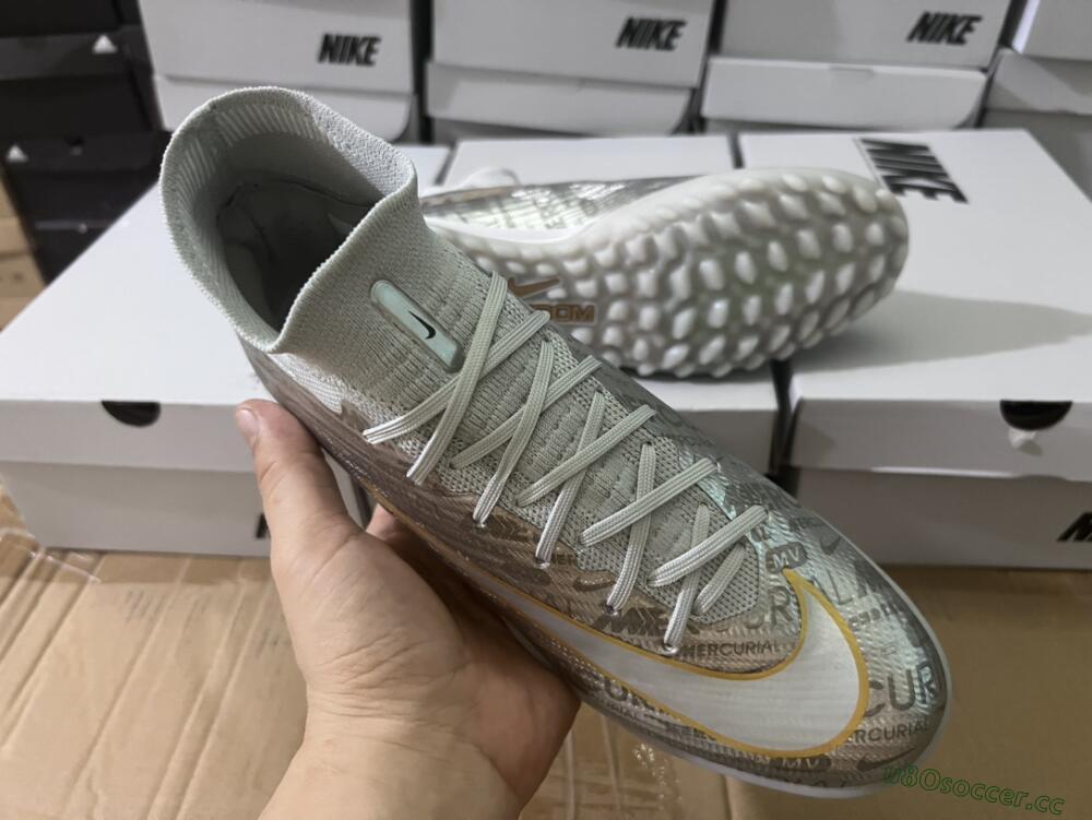 Men's Nike Air Zoom Mercurial Superfly 9 Elite TF Artificial Turf High-Tops Football Shoes - Silver/Gold