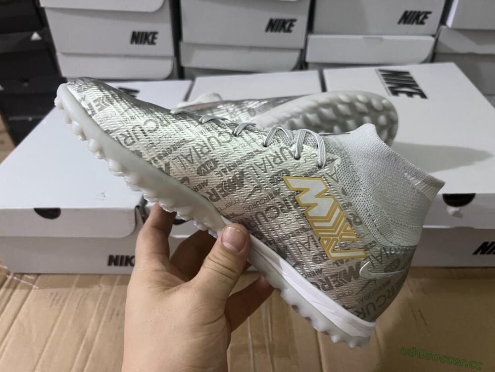 Men's Nike Air Zoom Mercurial Superfly 9 Elite TF Artificial Turf High-Tops Football Shoes - Silver/Gold