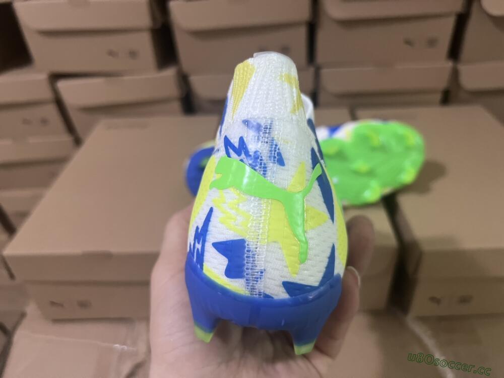 Men's Puma Future Ultimate DNA FG Firm Ground Low-Tops Football Boots - White/Blue/Yellow/Green