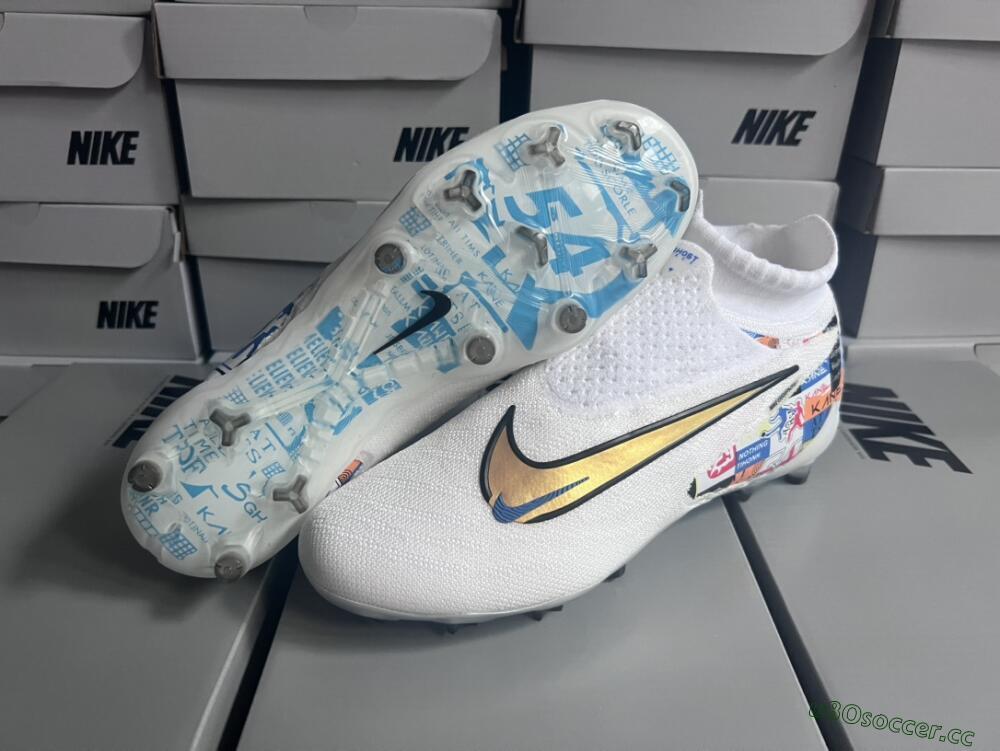 Men's Harry Kane x Nike Phantom GX DF Elite FG Firm Ground Low-Tops Football Boots - White/Gold/Blue